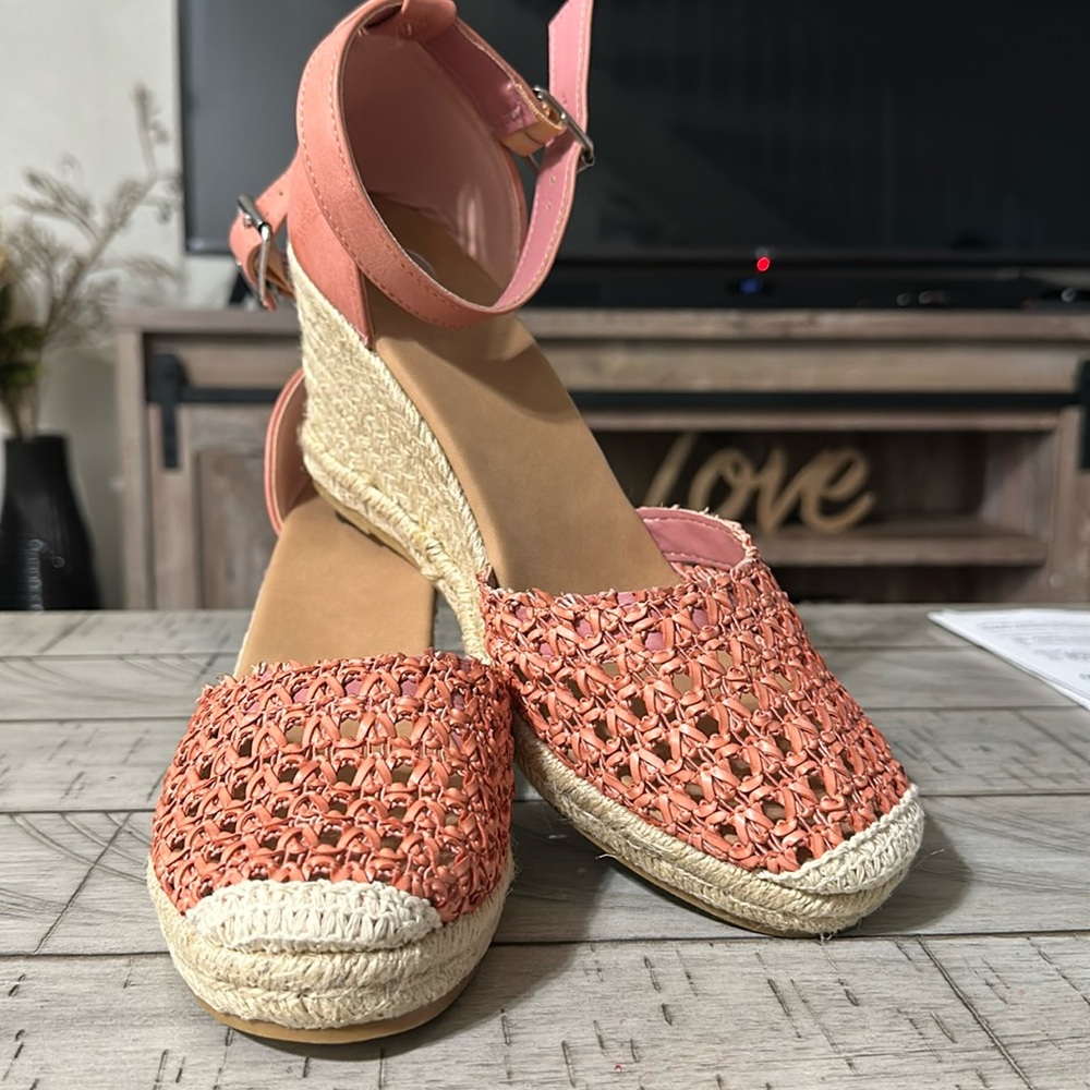 Brinley Co. Womens Espadrille Wedge Mary Jane Sandal Coral Pink